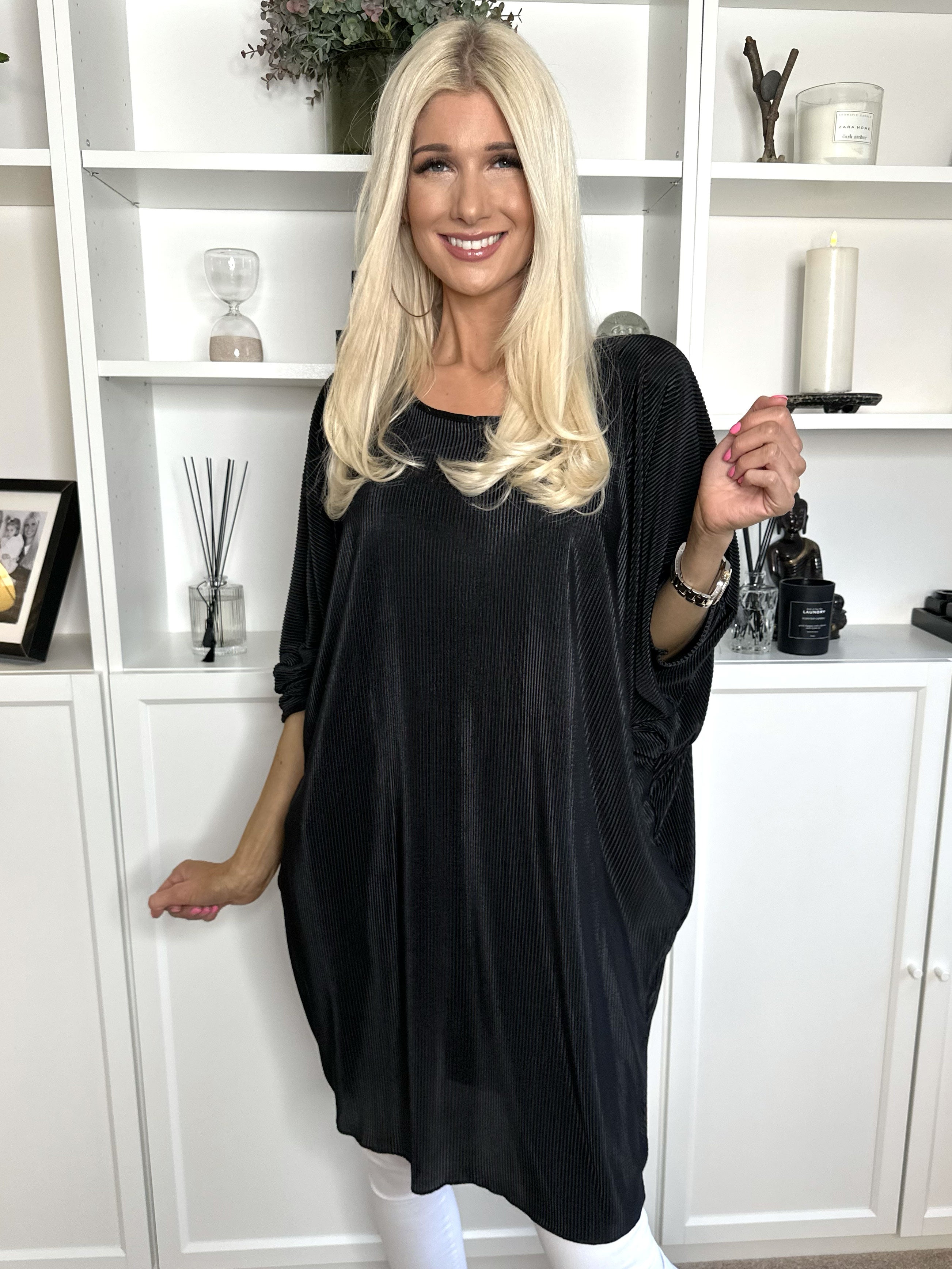 Elnora - Rillet tunika med fladdermusärmar